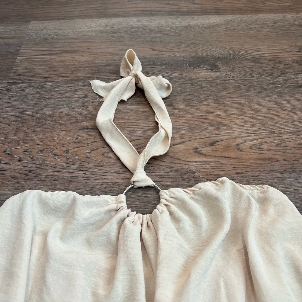 Cream Boho Halter Maxi Dress Size Small Summer Vacation Beachy Neutral - Picture 2 of 8